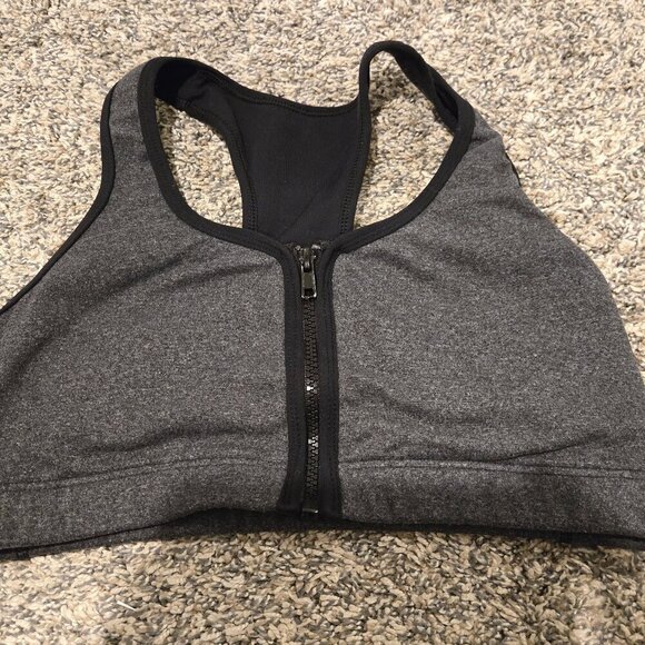 Running Bare Other - Running Bare Gray Zip Front Sports Bra 8/10